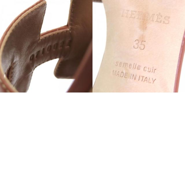 美品△HERMES エルメス 071002Z オアジス Hロゴ レザー サンダル ミュール ブラウン 35 保存袋付き イタリア製 レディース オススメ◎_9