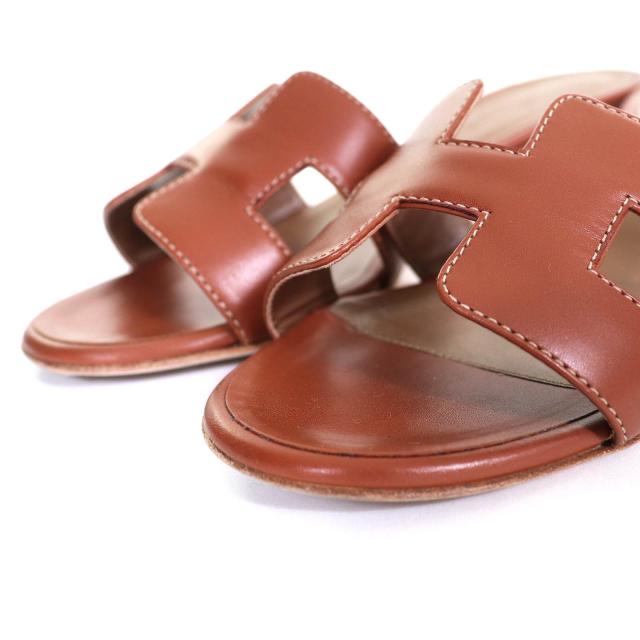 美品△HERMES エルメス 071002Z オアジス Hロゴ レザー サンダル ミュール ブラウン 35 保存袋付き イタリア製 レディース オススメ◎_4