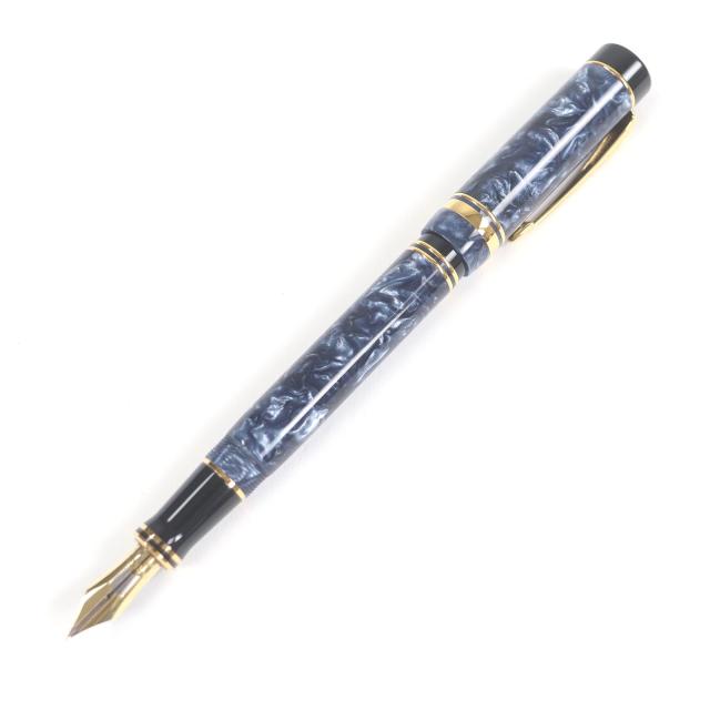 極美品□PARKER パーカー デュオフィールド センテニアル ペン先18K Fニブ キャップ式 万年筆 マーブルブルー UK製 メンズ レディース