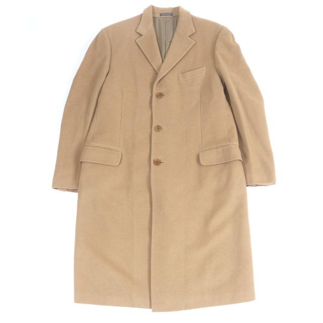 良品□Salvatore Ferragamo サルヴァトーレフェラガモ キャメル100％ ロング丈 チェスター コート キャメル 52 イタリア製 正規品 メンズ