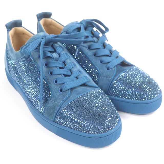 未使用品□Christian Louboutin クリスチャンルブタン ルイスジュニア スウェードレザー スワロフスキー スニーカー ブルー 42.5 EU製_1