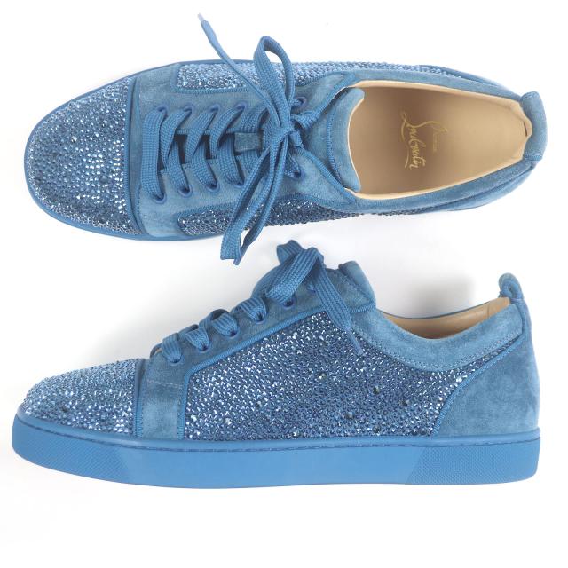 未使用品□Christian Louboutin クリスチャンルブタン ルイスジュニア スウェードレザー スワロフスキー スニーカー ブルー 42.5 EU製_2