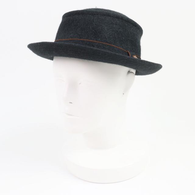 極美品▲MOTSCH HERMES モッチ エルメス ウール100% 牛革 プルデザイン フェルト ハット ブラック ブラウン 56 フランス製 正規品 メンズ