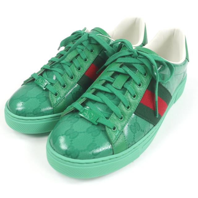 未使用品□GUCCI グッチ 760775  エース GGクリスタル ウェブライン ローカットスニーカー グリーン 6.5 箱・保存袋付 イタリア製 メンズ