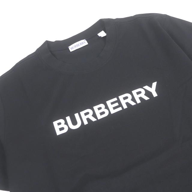 未使用品□BURBERRY バーバリー 8080324 コットン100％ ロゴプリント クルーネック カットソー 半袖Ｔシャツ ブラック M 正規品 メンズ_1