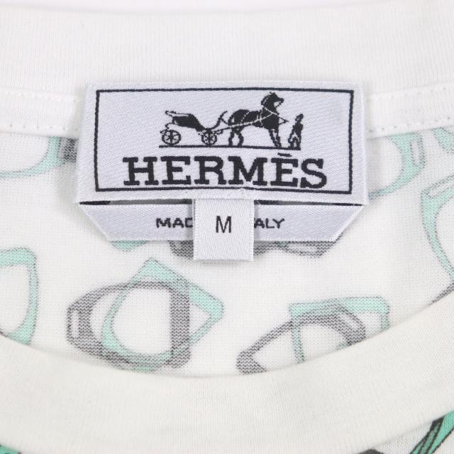美品▼HERMES エルメス シェーヌダンクルプリント クルーネック ショートスリーブ 半袖Ｔシャツ ホワイト グリーン M イタリア製 メンズ_4