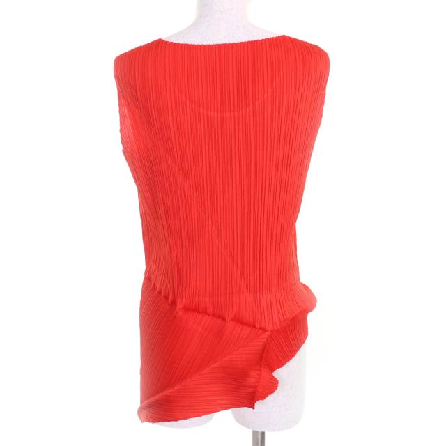 未使用品△PLEATS PLEASE プリーツプリーズ イッセイミヤケ PP71-JK201 変形裾 ノースリーブ トップス カットソー レッド 3 日本製 正規品 レディース 未使用品△PLEATS PLEASE プリーツプリーズ イッセイミヤケ PP71-JK201