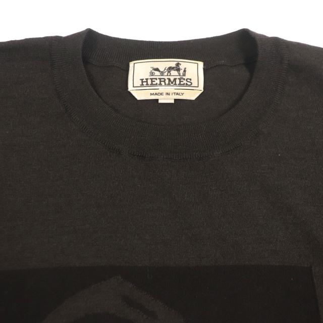 美品▼HERMES エルメス 23AW カシミヤ シルク シェーヌダンクル ホースビット エトリール パドック 薄手 ニットセーター S 正規品 メンズ