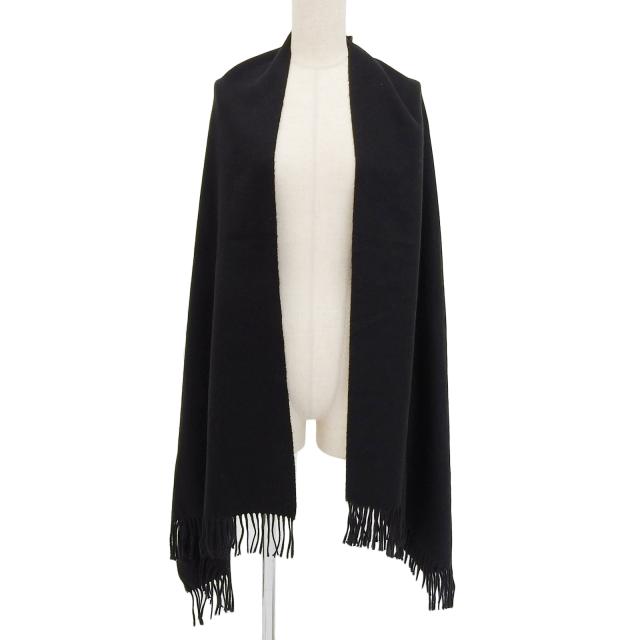 極美品△HERMES エルメス カシミヤ100％ ロゴ刺繍 フリンジ付き 大判
