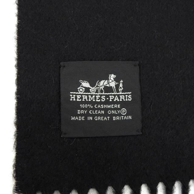 極美品△HERMES エルメス カシミヤ100％ ロゴ刺繍 フリンジ付き 大判