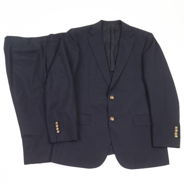良品▲BURBERRY LONDON バーバリーロンドン モヘア混 ロゴメタルボタン シングル スーツ ネイビー 98-88-175 日本製 正規品 メンズ