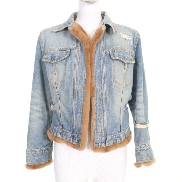 良品★ドルチェ＆ガッバーナ ヴィンテージ 名作 裏地ミンクファー ダメージ加工 デニムジャケット インディゴ 40 伊製 ハンガー付 正規品