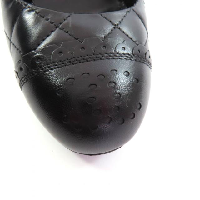美品★CHANEL シャネル G29111 パンチングココマーク マトラッセ アーモンドトゥ レザー パンプス ブラック 35.5 イタリア製 レディース_7