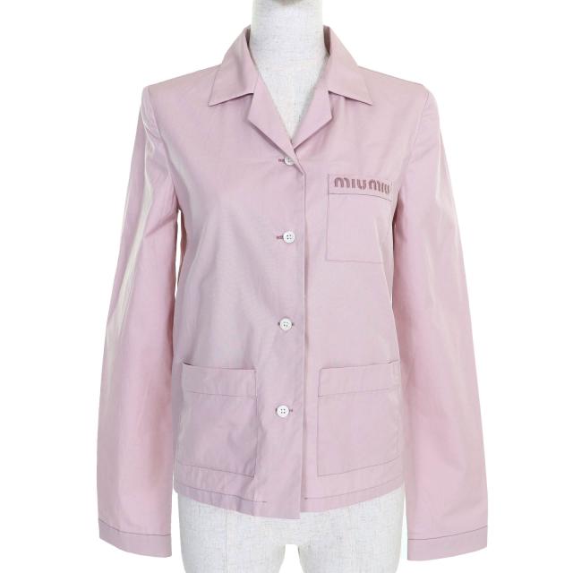 極美品△MIUMIU ミュウミュウ 2024年製 MK1888 ポプリン コットン100％ ロゴ刺繍 長袖シャツ OPALE 36 イタリア製 正規品 定価170500円