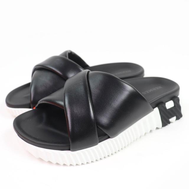 未使用品☆HERMES エルメス インフラ Hロゴ レザー フラット サンダル ブラック 35.5 箱・保存袋付き イタリア製 レディース