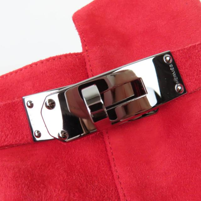 美品☆HERMES エルメス JOUEUSE ジュウーズ シルバー金具 ケリー金具 スウェードレザー ショートブーツ レッド 37.5 伊製 レディース_8