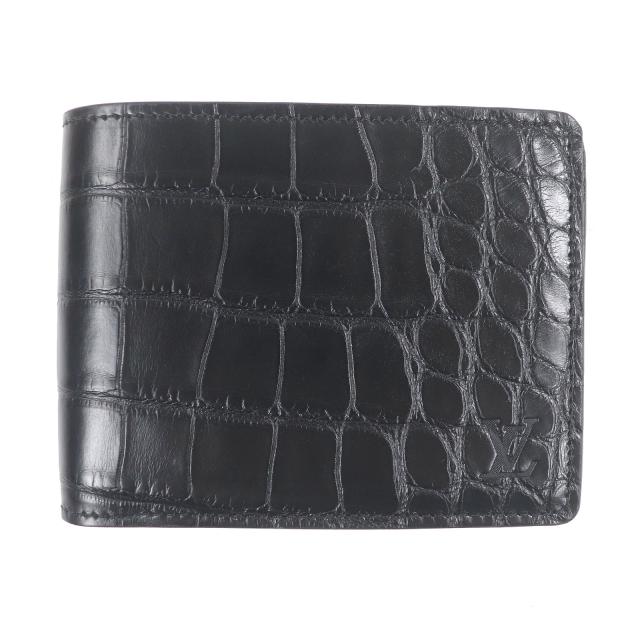 未使用品□LOUIS VUITTON ルイヴィトン N91545 ポルトフォイユミュルティプル クロコダイルレザー 二つ折り札入れ ブラック フランス製