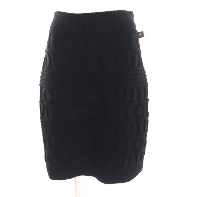 美品★LOUIS VUITTON ルイヴィトン 2021年製 ロゴデザイン モノグラムフラワー 膝丈 ニット タイトスカート ブラック M 伊製 正規品