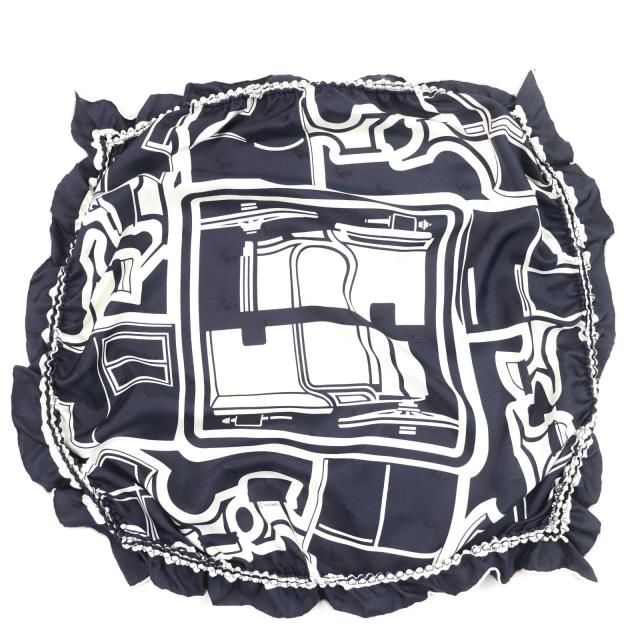 極美品☆HERMES エルメス COUPES TATTOO クーペ・タトゥアージュ シルク100％ フルフルデザイン スカーフ ネイビー 箱付き レディース
