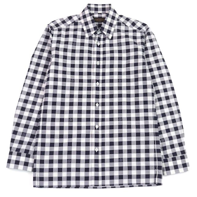 極美品○LOUIS VUITTON ルイヴィトン HBS95W AMERICAS CUP アメリカズカップ ダミエ ロゴプリント 長袖チェックシャツ XS 正規品 メンズ