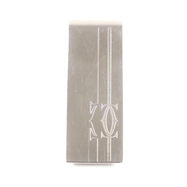 美品▼Cartier カルティエ C2 デコール ロゴ入り ビルクリップ 札ばさみ マネークリップ シルバー スペイン製 メンズ