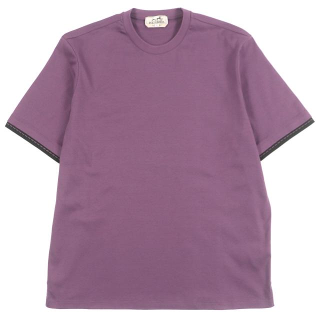 極美品▼HERMES エルメス 24SS H467950HA サドルステッチ クルーネック ショートスリーブ 半袖Ｔシャツ パープル S 伊製 正規品 メンズ