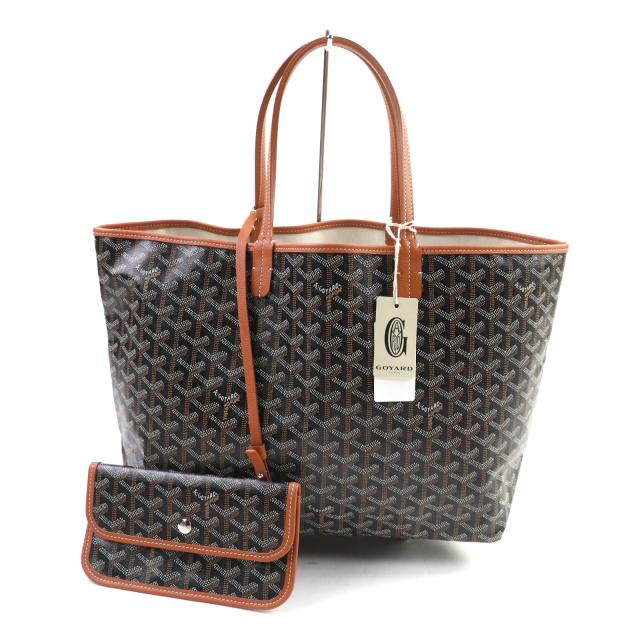未使用品★GOYARD ゴヤール サンルイPM ゴヤールディンキャンバス レザー使い ポーチ付 ロゴ入り トートバッグ ブラウン 保存袋付き 仏製