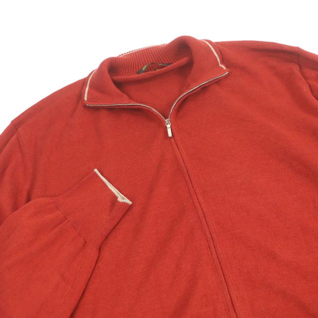 美品□Loro Piana ロロピアーナ コットン シルク ジップアップ 長袖 ニットジャケット テラコッタ 58/希少サイズ イタリア製 メンズ_1
