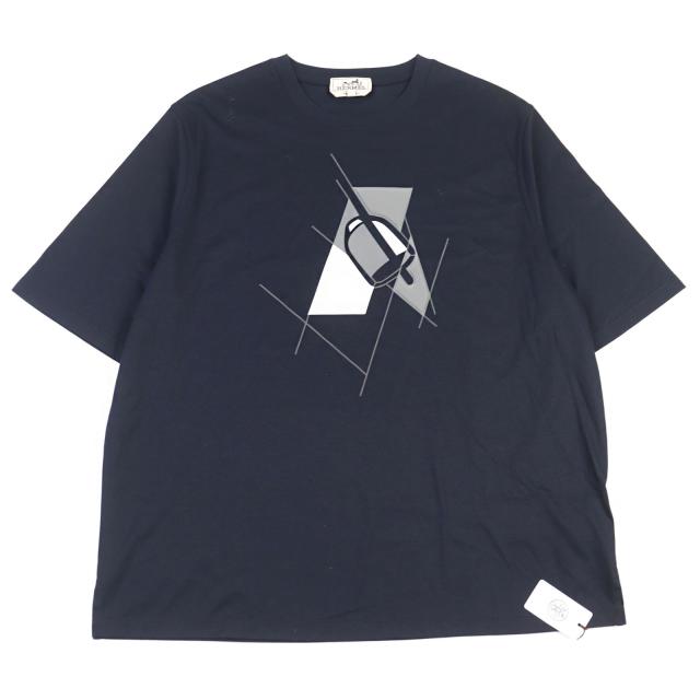 未使用品○HERMES エルメス 2024年製 457950HA Etrier en Fragments エトリエ・アン・フラグメンツ エンボス 半袖Ｔシャツ L 正規 メンズ