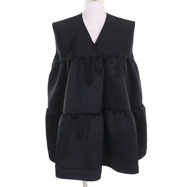 極美品△YOKO CHAN ヨーコチャン 2023年製 YCB-623-386 Vネックフロントボリュームブラウス ノースリーブ チュニック ブラック 36 正規品