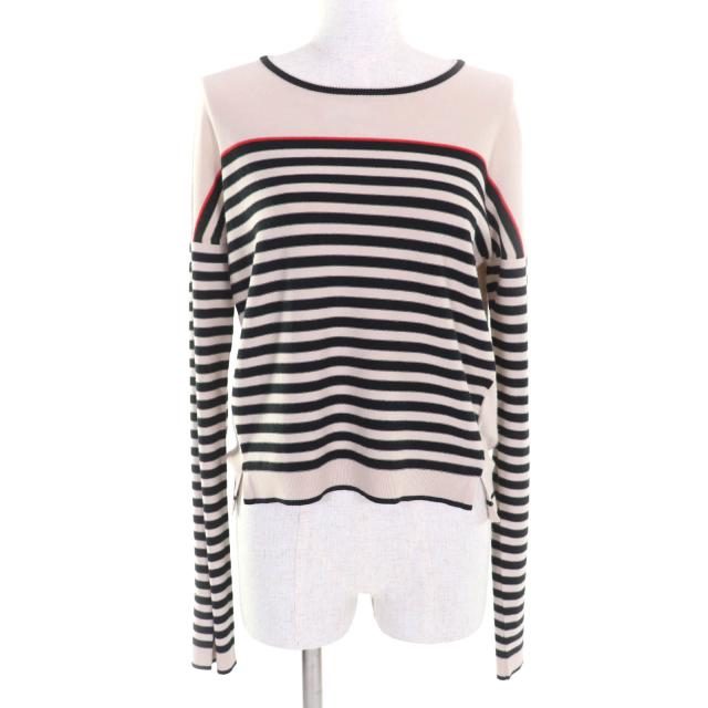 極美品★FOXEY フォクシー 2020年製 41216 French Eva ボーダー クルーネック 長袖 ニット ベージュ ブラック 38 正規品 レディース