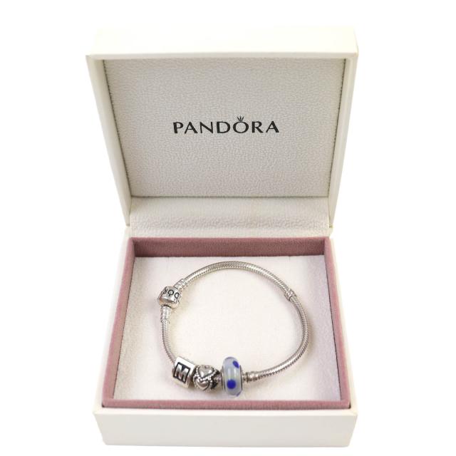美品△PANDORA パンドラ SV925 ハートモチーフ ドットカラーストーン チャーム3個 ブレスレット シルバー 重量23.36g レディース_1