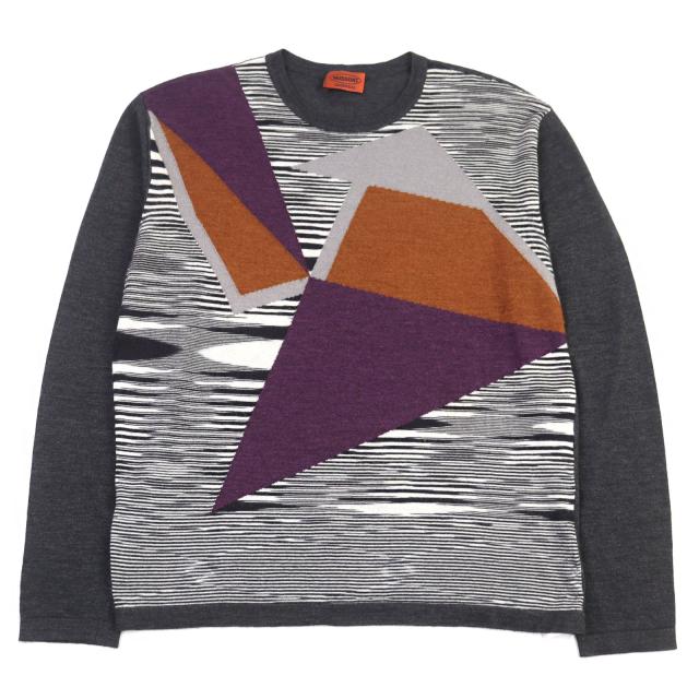 【ドンドン見直し】良品○Missoni ミッソーニ カシミヤ シルク 幾何学模様 総柄 クルーネック ニット 52 正規品