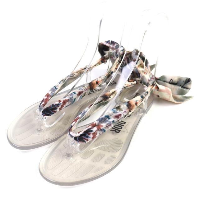 未使用品△Christian Dior クリスチャンディオール KCQ193SLKS16V KALEIDORSCOPIC フラワーシルクリボン付き ラバー ビーチサンダル 37