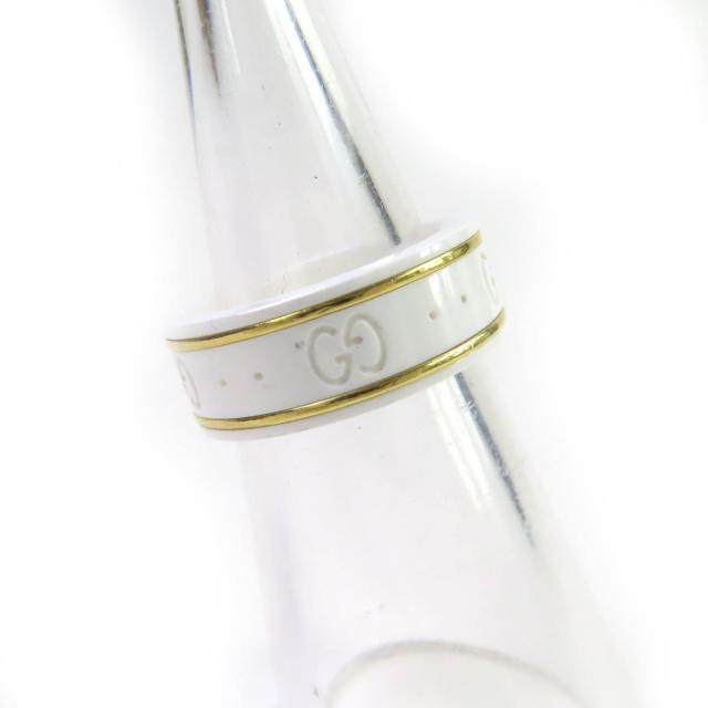極美品△GUCCI グッチ セラミック K18 アイコンリング GGリング 指輪 ホワイト ゴールド 日本サイズ約8号相当 ケース付き 伊製 重量4.5g_3