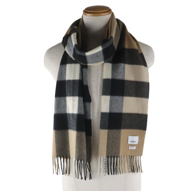 極美品▽BURBERRY バーバリー カシミヤ100% ノバチェック フリンジ付き  