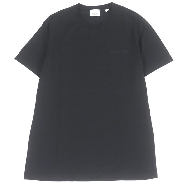 極美品□BURBERRY バーバリー 8083941 コットン100％ ロゴエンブロイダリー 刺繍 クルーネック 半袖Ｔシャツ ブラック S 正規品 メンズ
