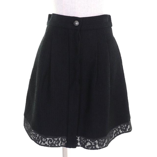 極美品△CHANEL シャネル P51026/P51112 ココボタン レース使い コットンツイード ノーカラージャケット スカート セットアップ 黒 36/38_6