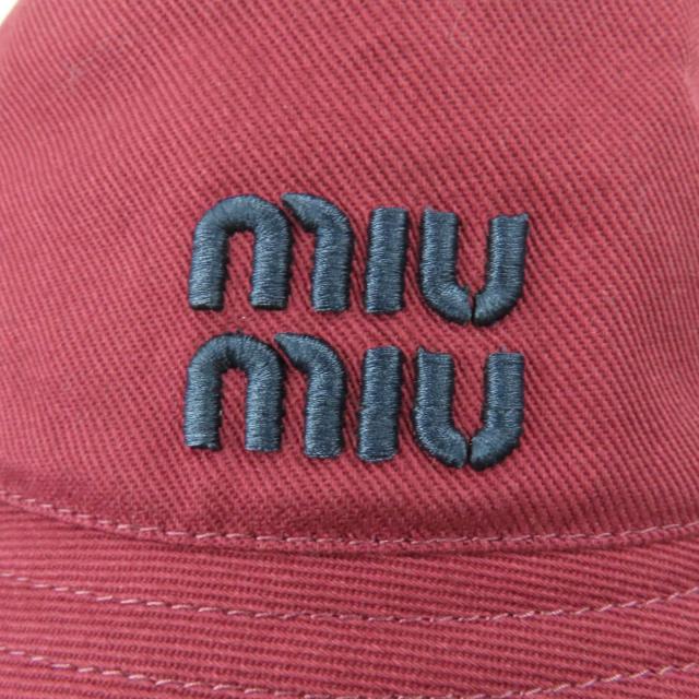 極美品☆MIUMIU ミュウミュウ 2024年製 5HC196 コットン100％ ロゴ刺繍入り バケットハット ボルドー M 保存袋付 伊製 正規品 レディース_7