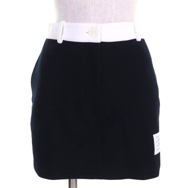 極美品△THOM BROWNE トムブラウン FJK137A-J0042-415 テックツイル ミニスカート コットン100％ トリコロールタグ ネイビー 36 正規品
