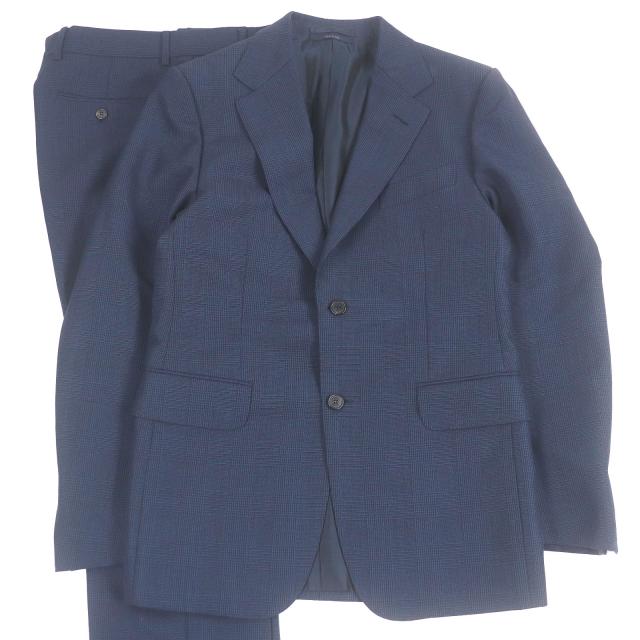 極美品□Dunhill ダンヒル ウール モヘア BELGRAVIA グレンチェック シングルスーツ セットアップ ネイビー 48 イタリア製 正規品 メンズ