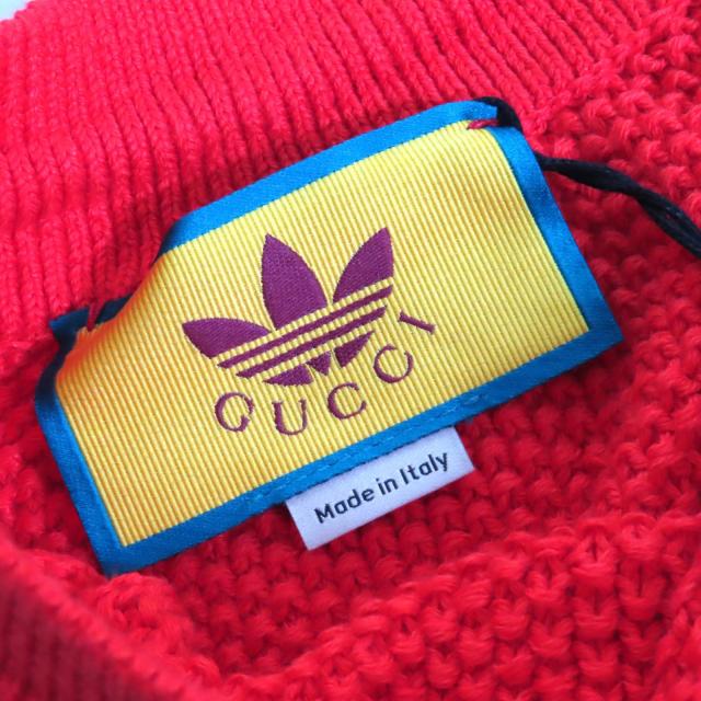 未当てはめる品△GUCCI×adidas グッチ×アディダス 693835 リネン 綿織物 トレフォイル刺しゅう入り口・入口 編み物 遊撃手ズボン下 赤いこと L 伊製 定まり品