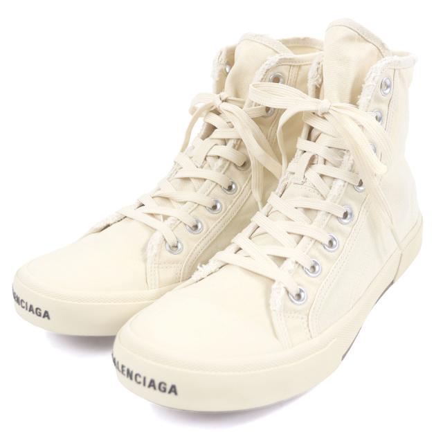 未使用品□BALENCIAGA バレンシアガ 688752 PARIS HIGH TOP キャンバス USED加工 ハイカットスニーカー アイボリー 27.5 箱・保存袋付き