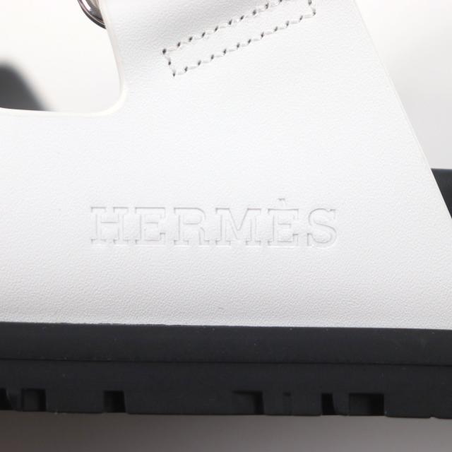 未使用品▼HERMES エルメス シプレ レザー Hロゴ ロゴ刻印入り ストラップ付き スライドサンダル ホワイト 40 箱・保存袋付 伊製 メンズ_6