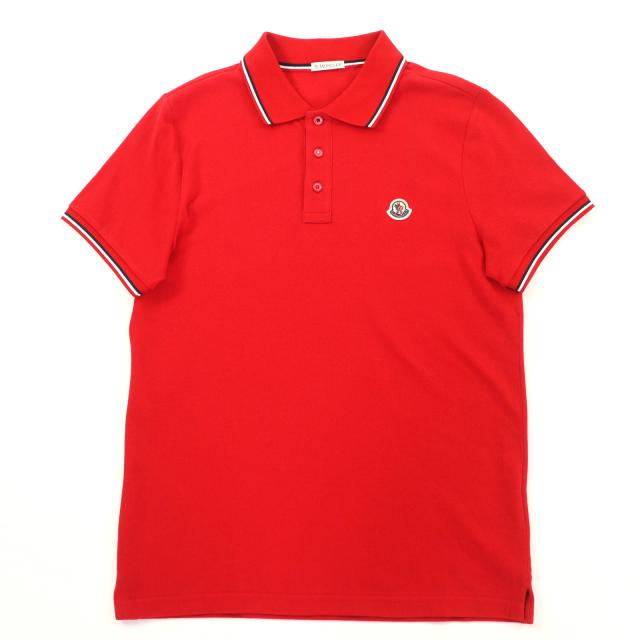 未使用品★MONCLER モンクレール MAGLIA POLO MANICA コットン100％ ロゴワッペン付 半袖ポロシャツ トップス レッド S メンズ
