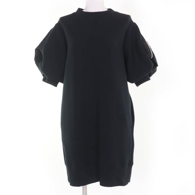 美品☆Sacai サカイ 24-07261 コットン ドッキング 膝丈ミニドレス ワンピース ブラック 2 日本製 正規品 レディース