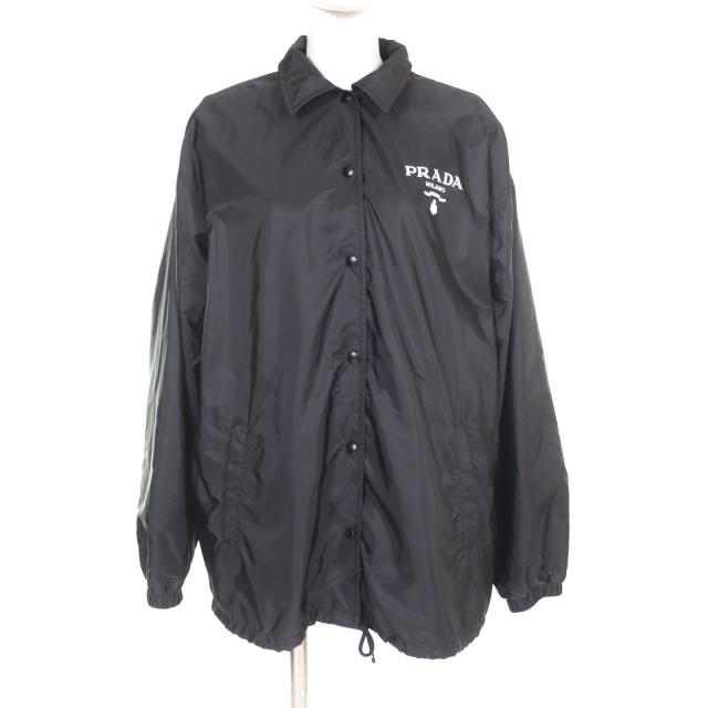極美品★PRADA プラダ 2021年製 29Z021 Re Nylon ロゴ入り コーチジャケット ナイロンジャケット ブラック 40 イタリア製 正規品