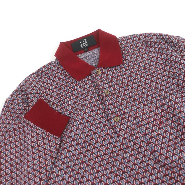 極美品□Dunhill ダンヒル 総柄 ボーダー ロゴ刺繍 長袖ニット 半袖ポロシャツ 二枚セット グリーン レッド S イタリア製　メンズ 極美品□Dunhill ダンヒル 総柄 ボーダー ロゴ刺繍 長袖ニット 半袖