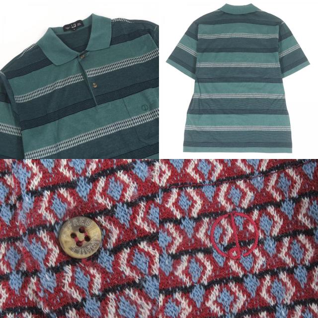 極美品□Dunhill ダンヒル 総柄 ボーダー ロゴ刺繍 長袖ニット 半袖