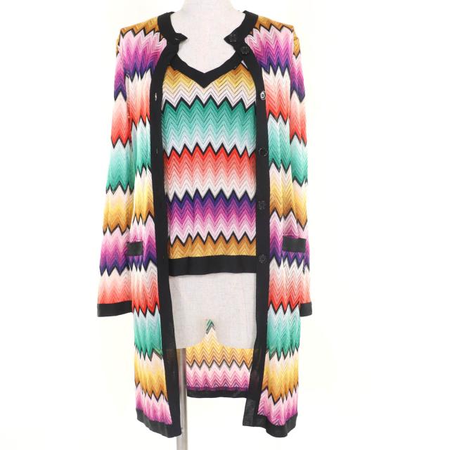 極美品☆Missoni ミッソーニ 長袖ニット カーディガン ノースリーブトップス アンサンブル マルチカラー 40 伊製 正規品 レディース